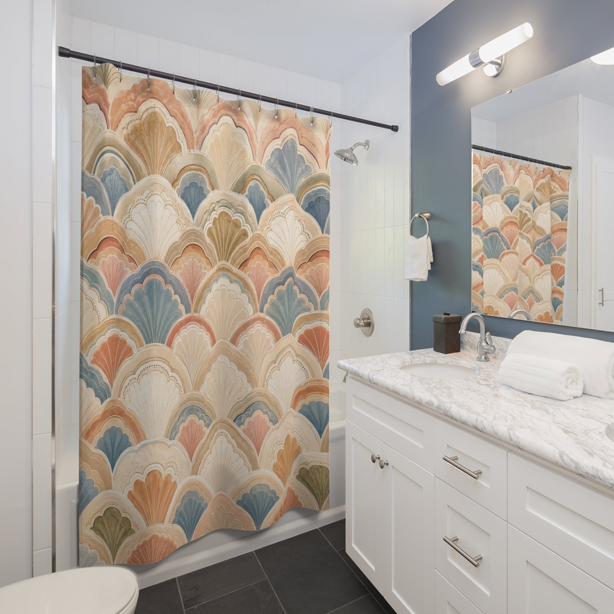 Scalloped Shower Curtain: Art Deco Fan