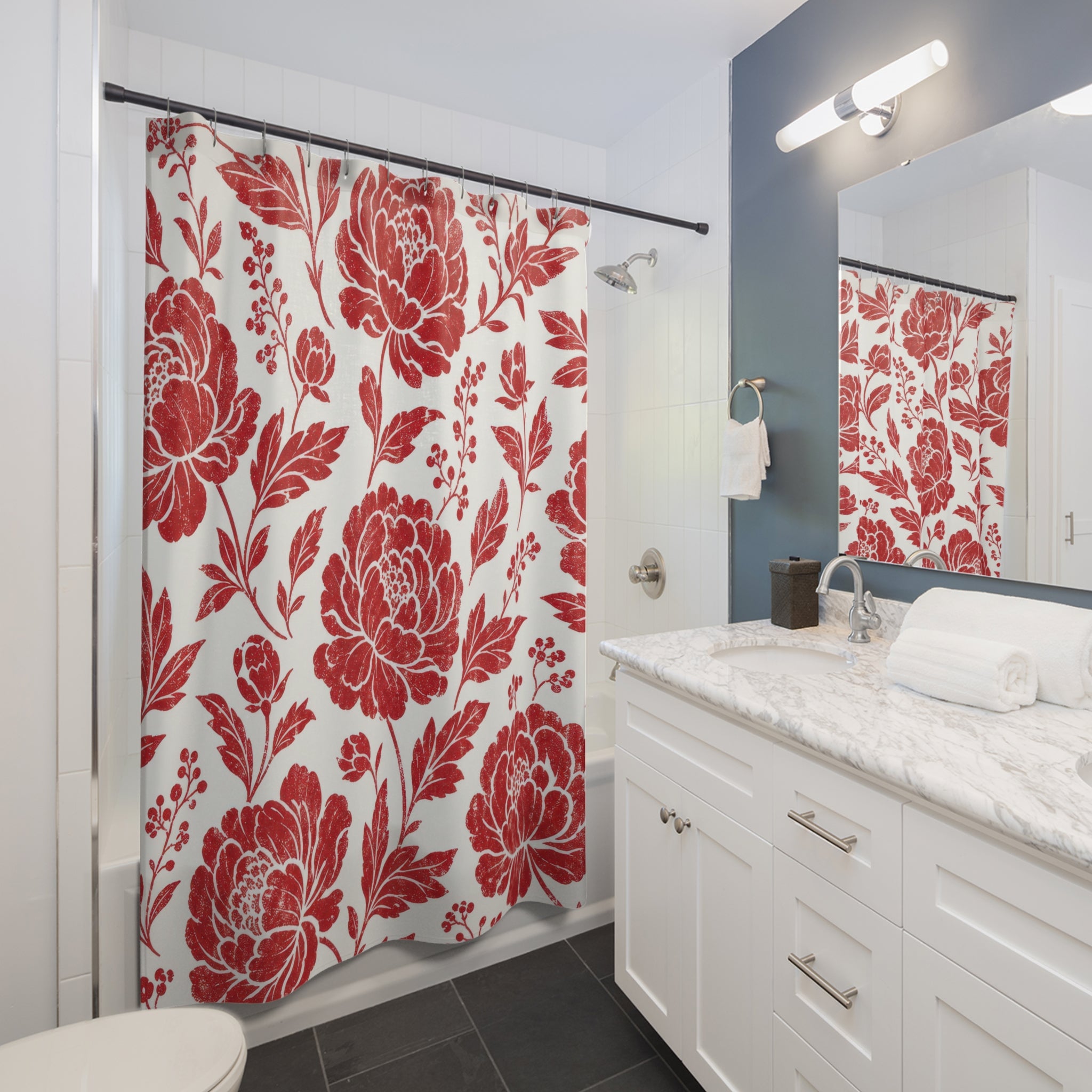 Red White Rose Shower Curtain