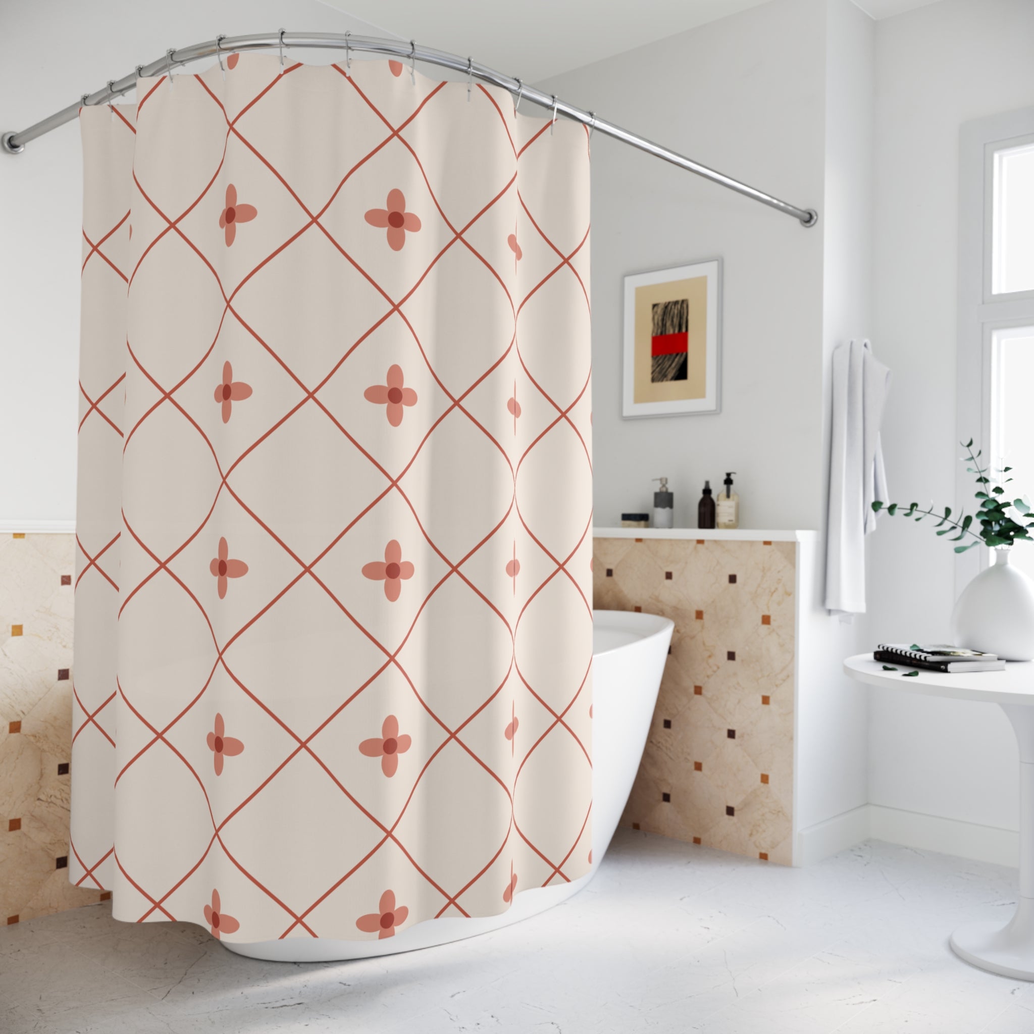 Coral Diamond Trellis Shower Curtain