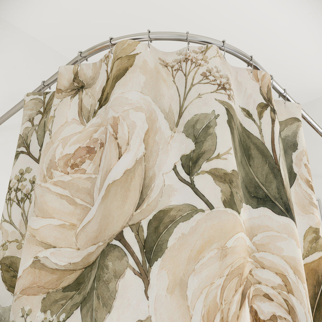 Cream White Floral Botanical Shower Curtain