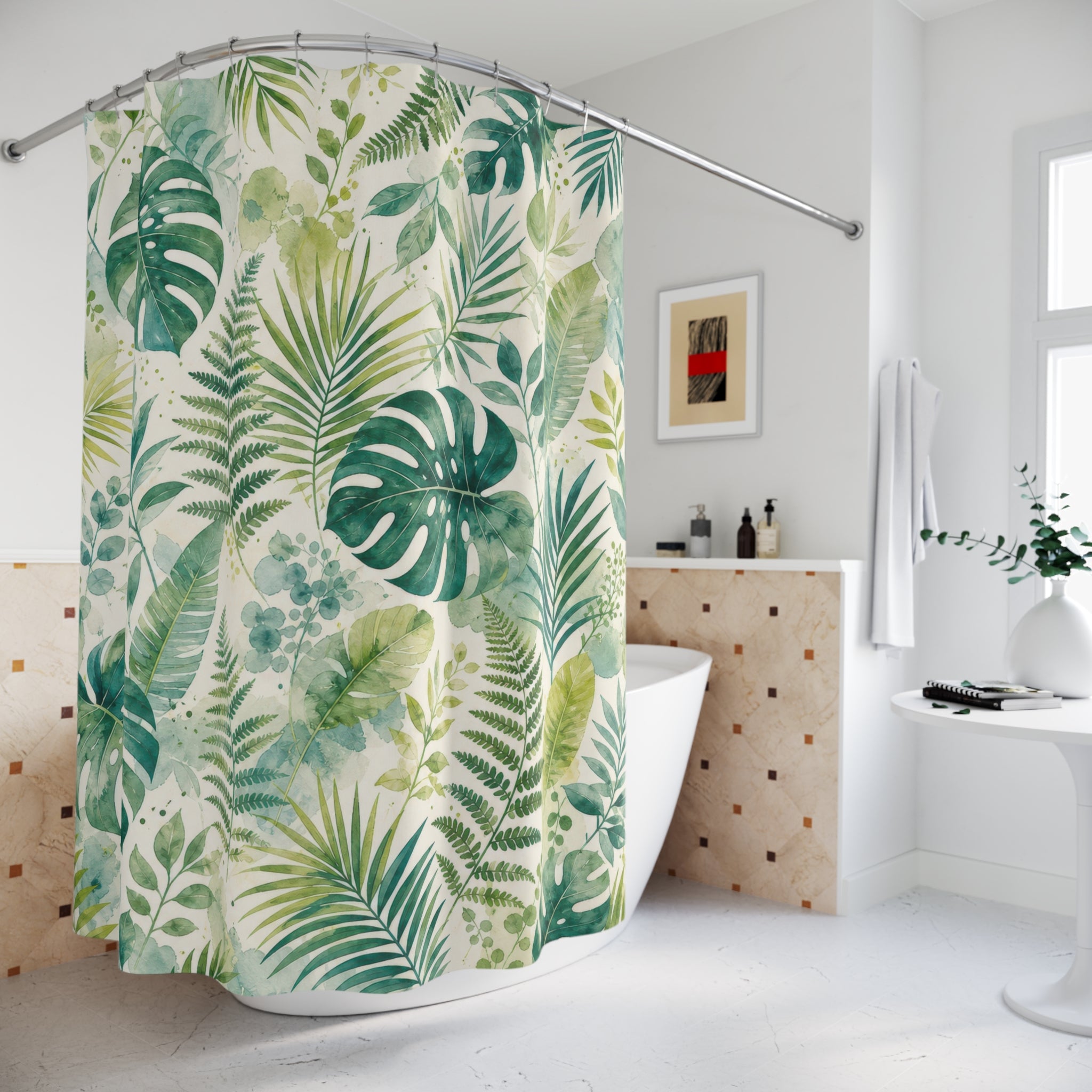 Palm Leaf Watercolor Tropical Floral Botanical Shower Curtain