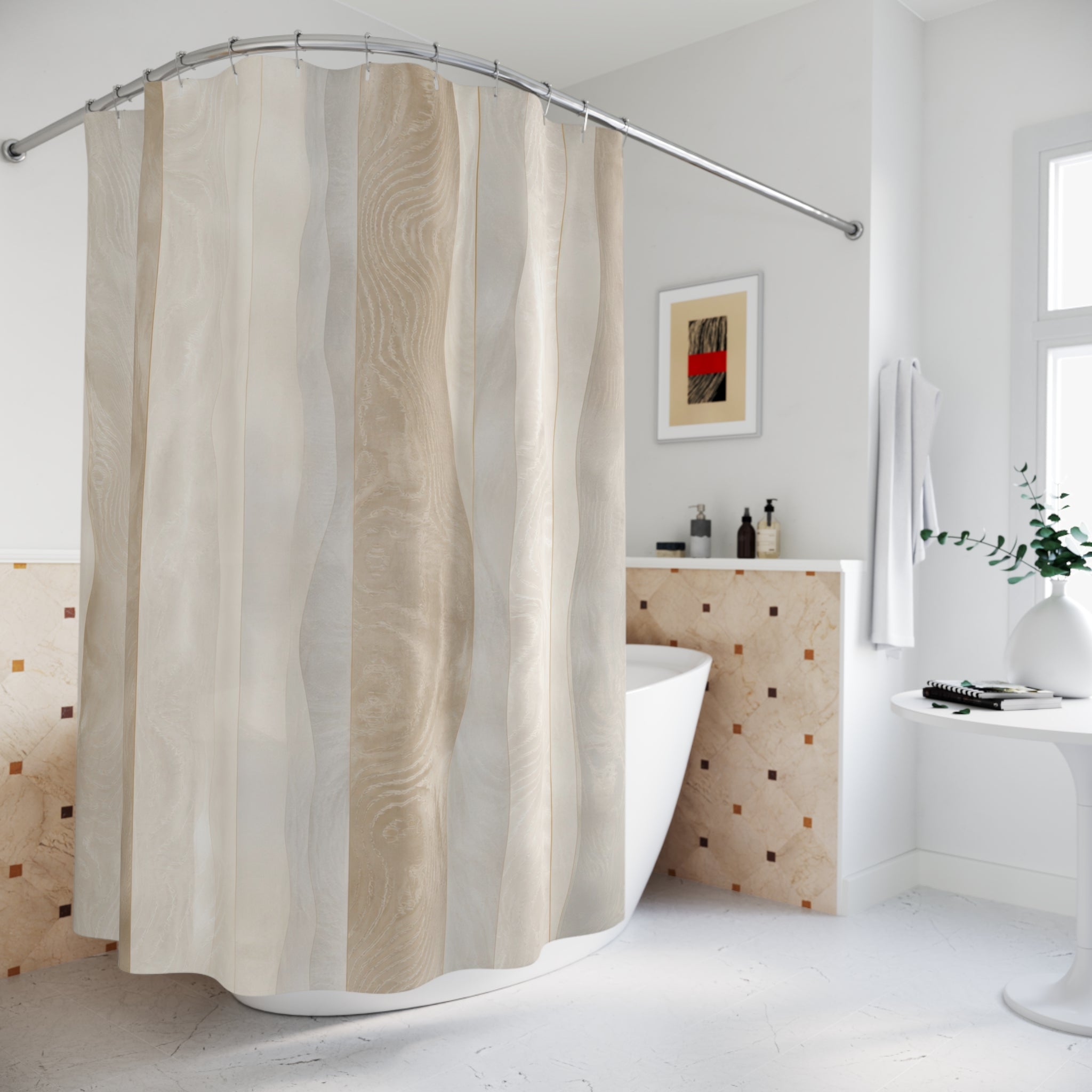 White Striped Shower Curtain