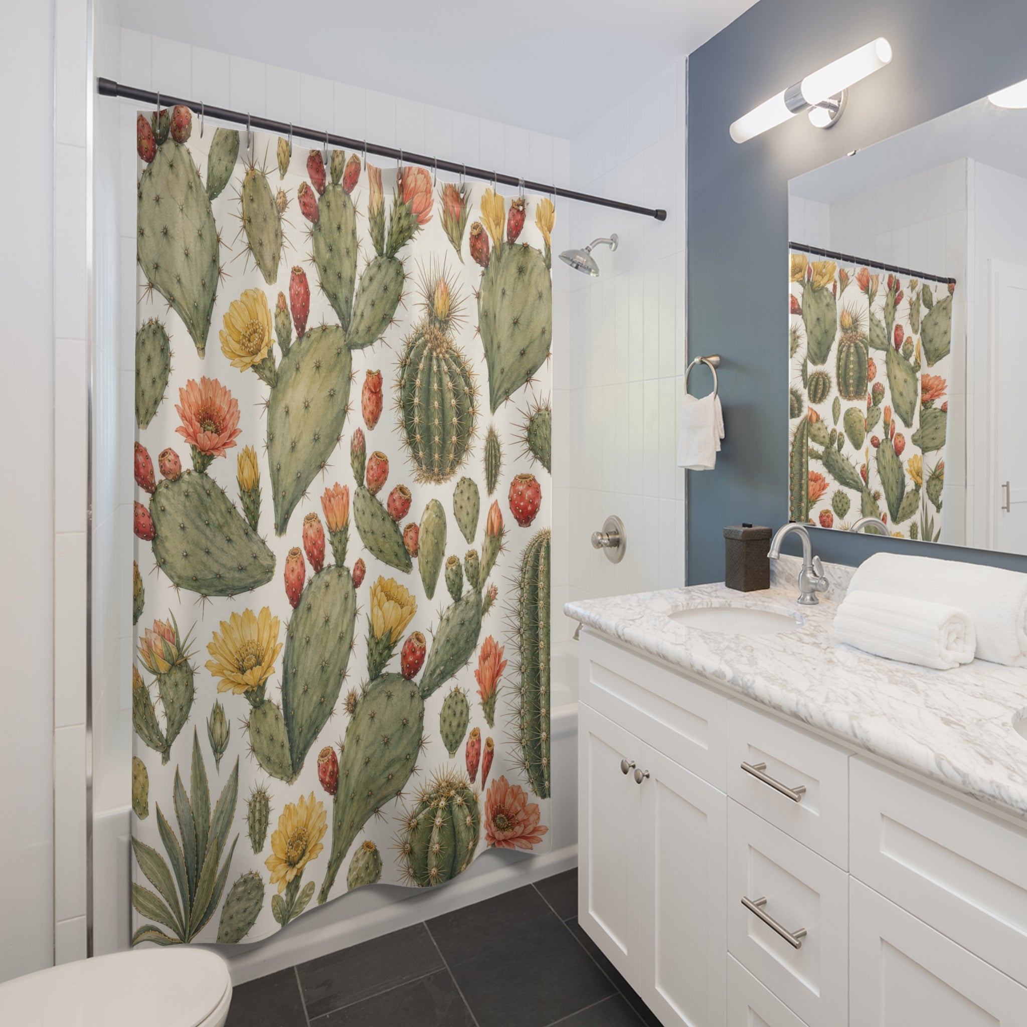 Flowering Prickly Pear Botanical Shower Curtain