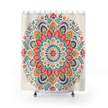 Orange Teal Floral Medallion Shower Curtain