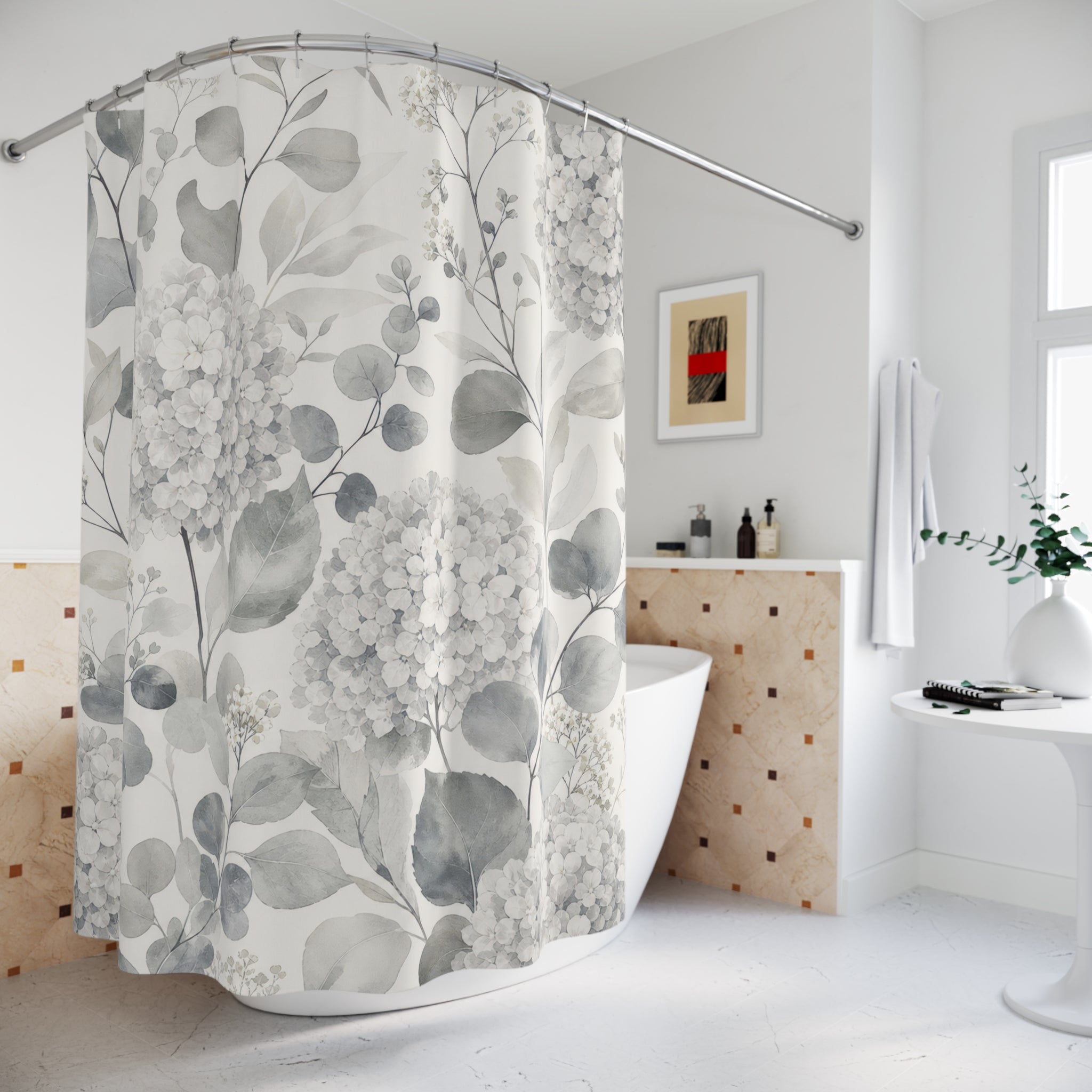 Grey Hydrangea Shower Curtain