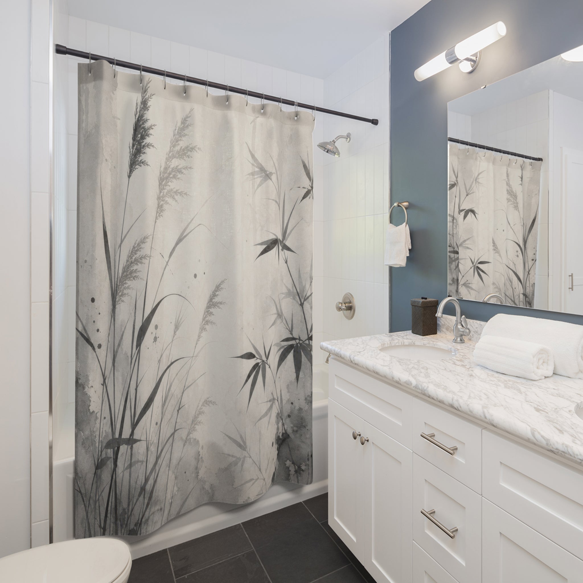 Gray Meadow Grass Shower Curtain
