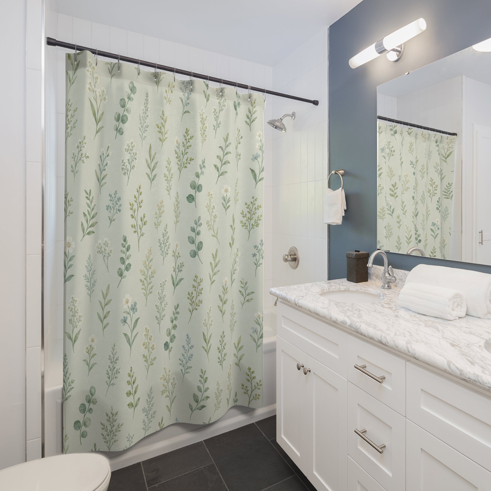 Celadon Ditsy Garden Print Shower Curtain