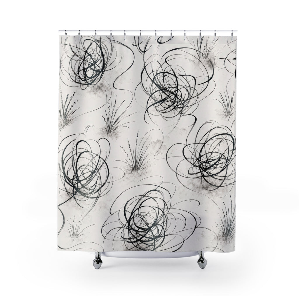 Black White Floral Shower Curtain
