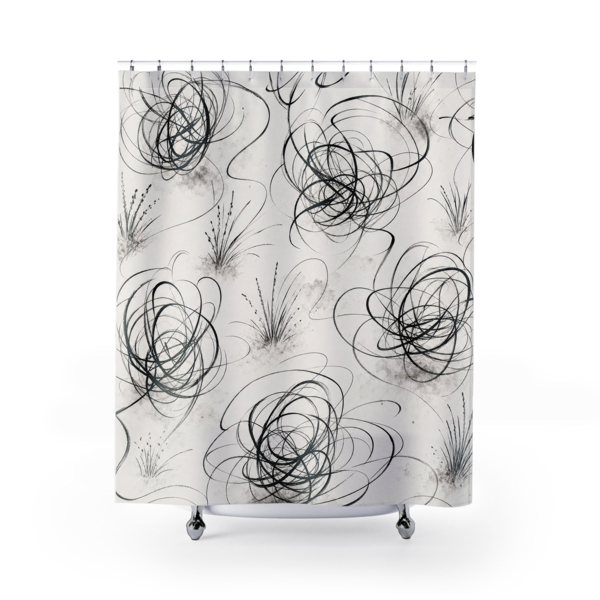 Black White Floral Shower Curtain