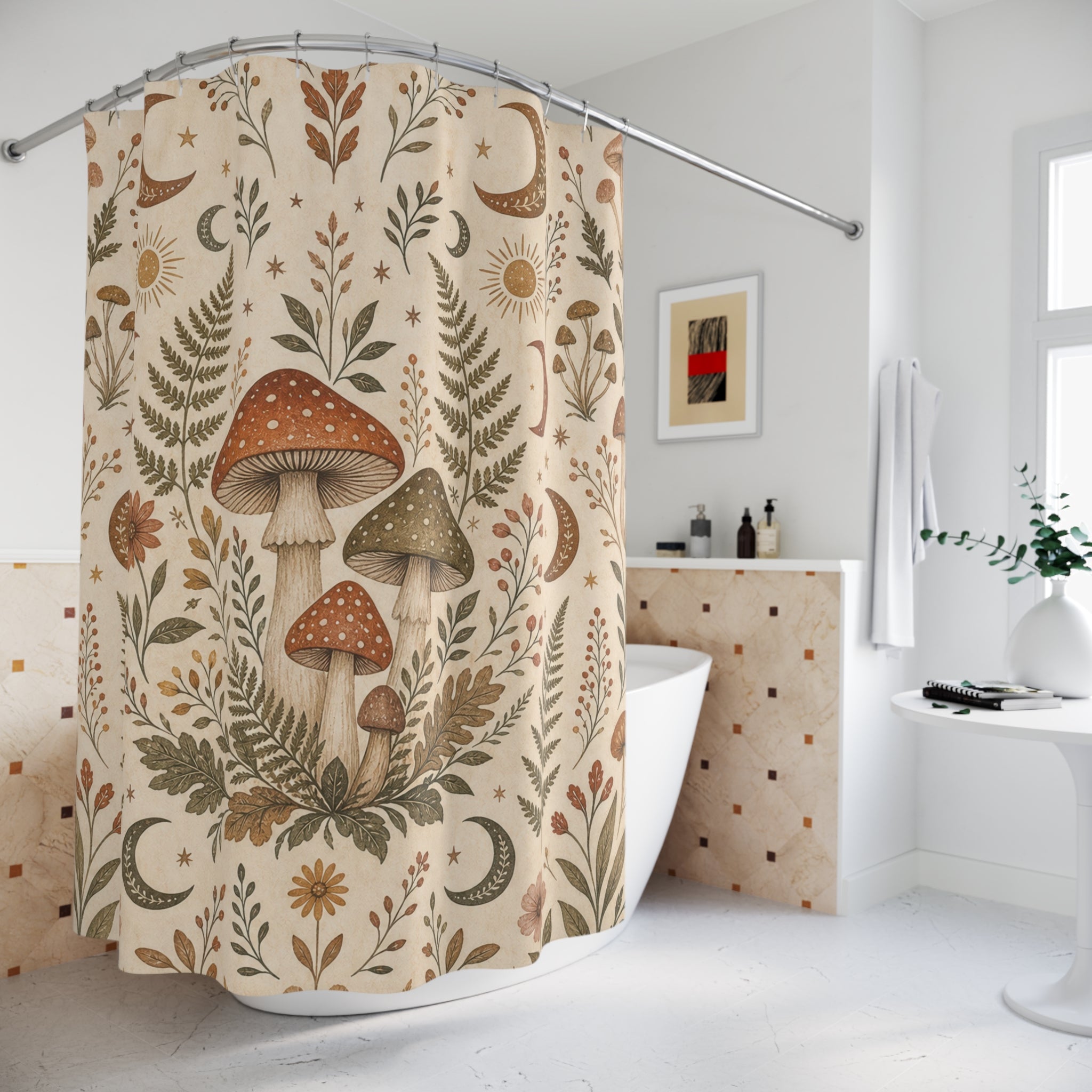 Boho Woodland Mushroom Shower Curtain