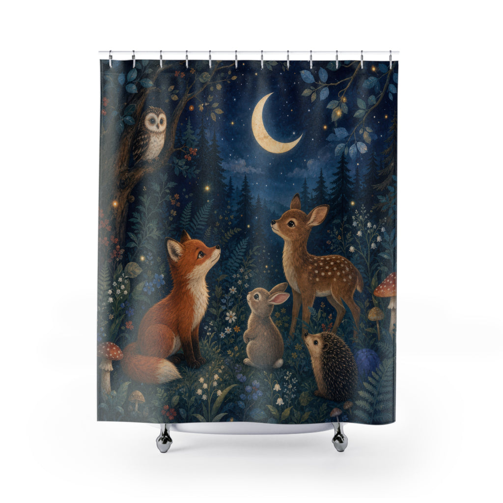Moonlit Woodland Animals Kids Shower Curtain
