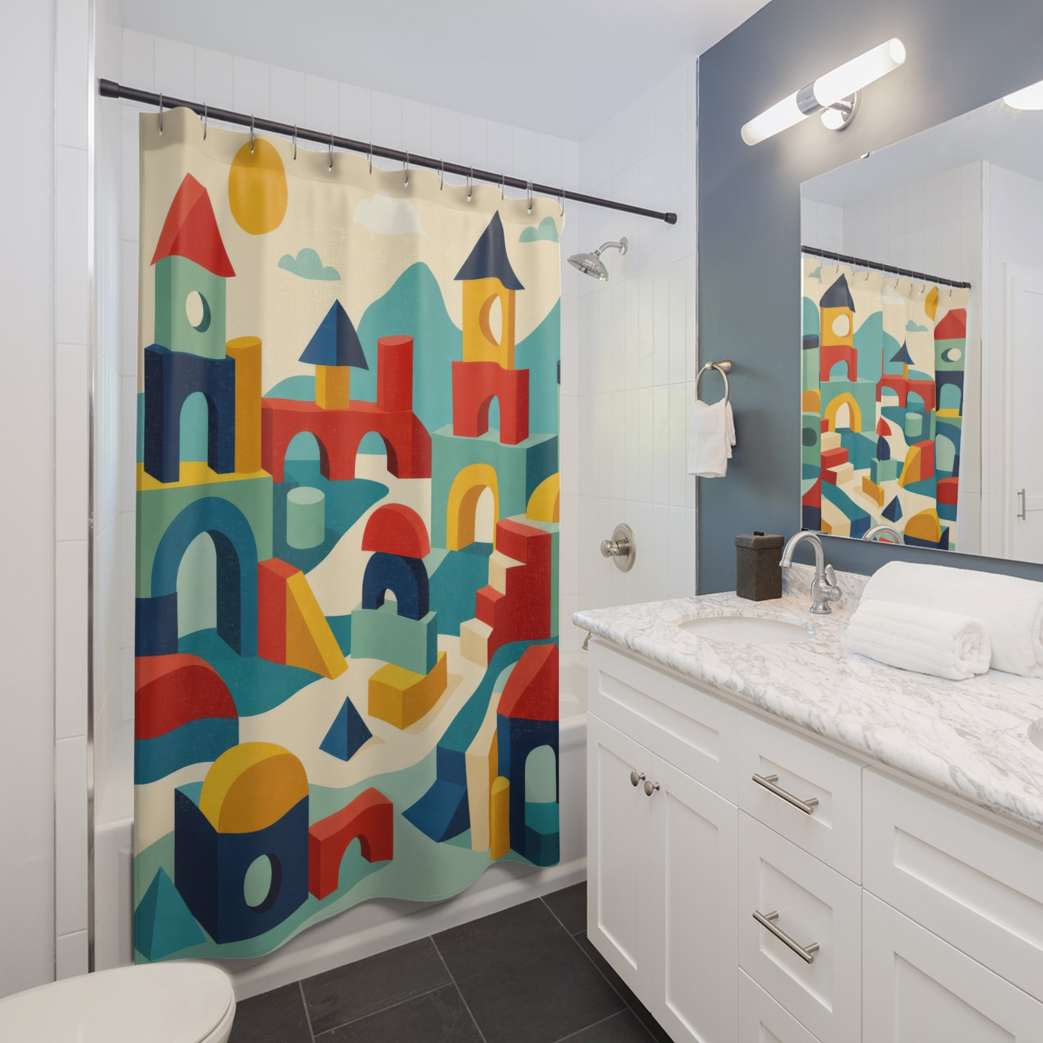 Geometric Building Block Shower Curtain