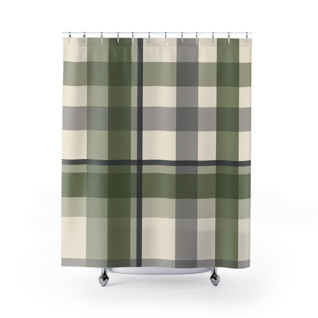 Green Grey Plaid Shower Curtain