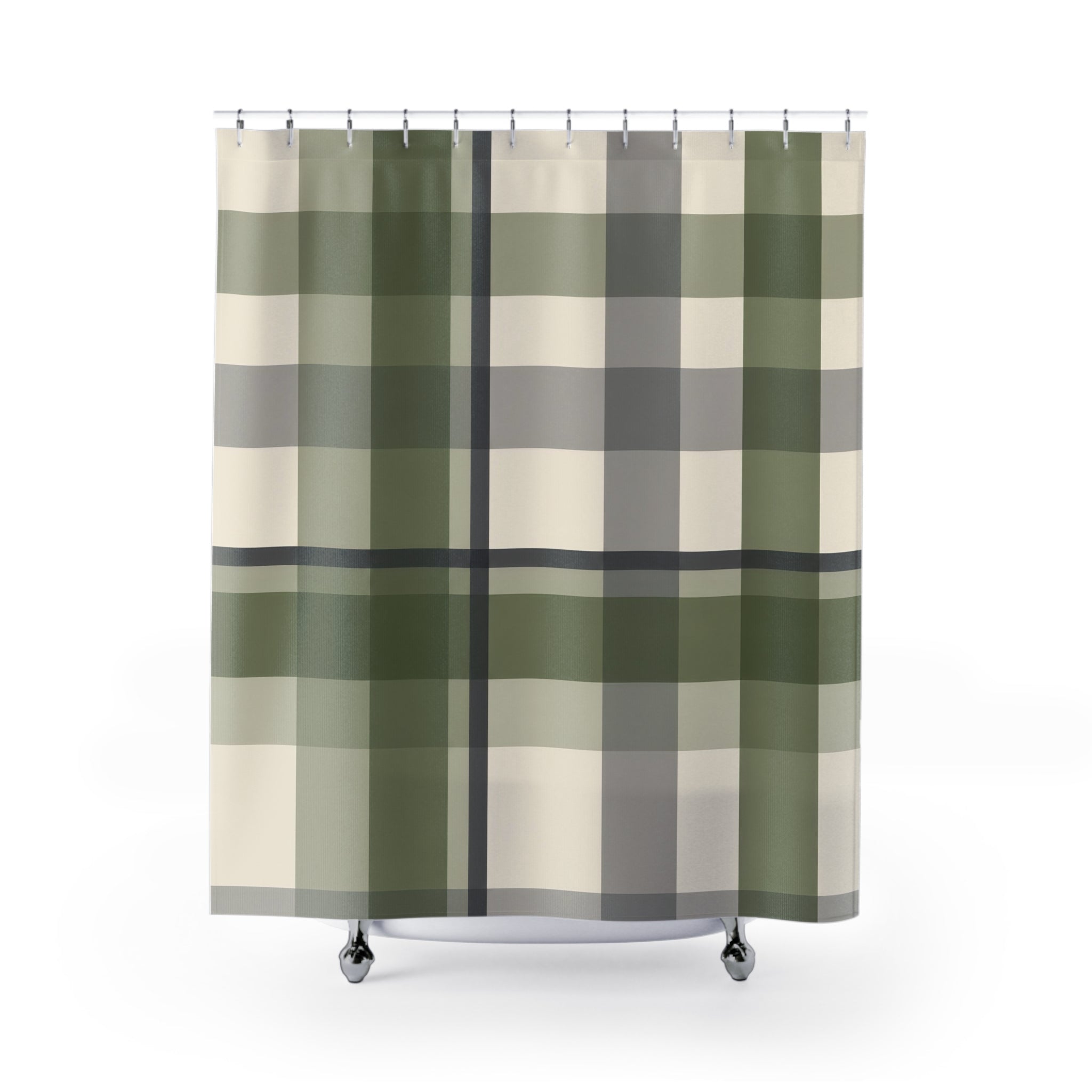 Green Grey Plaid Shower Curtain