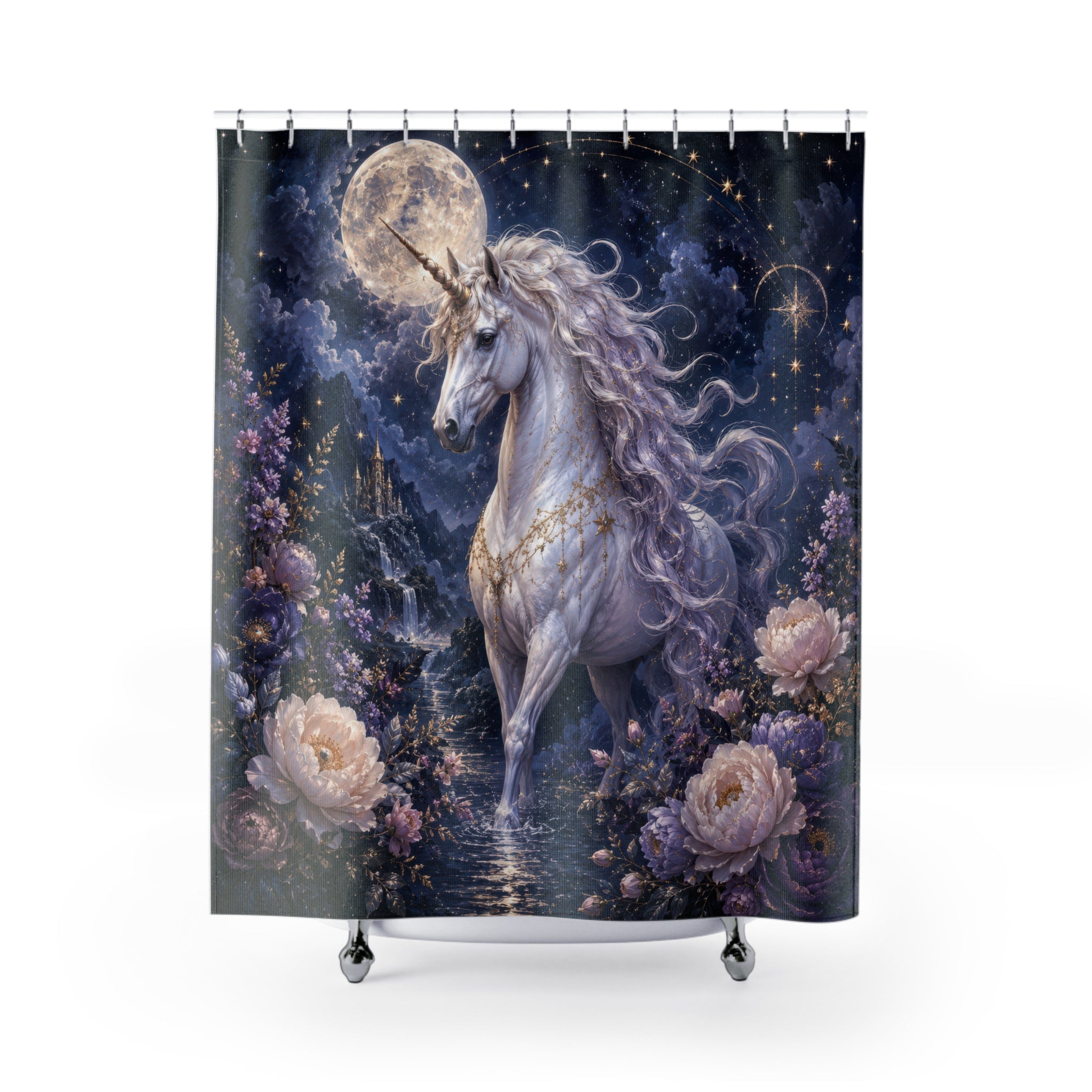 Unicorn Shower Curtain: Fantasy Moonlit