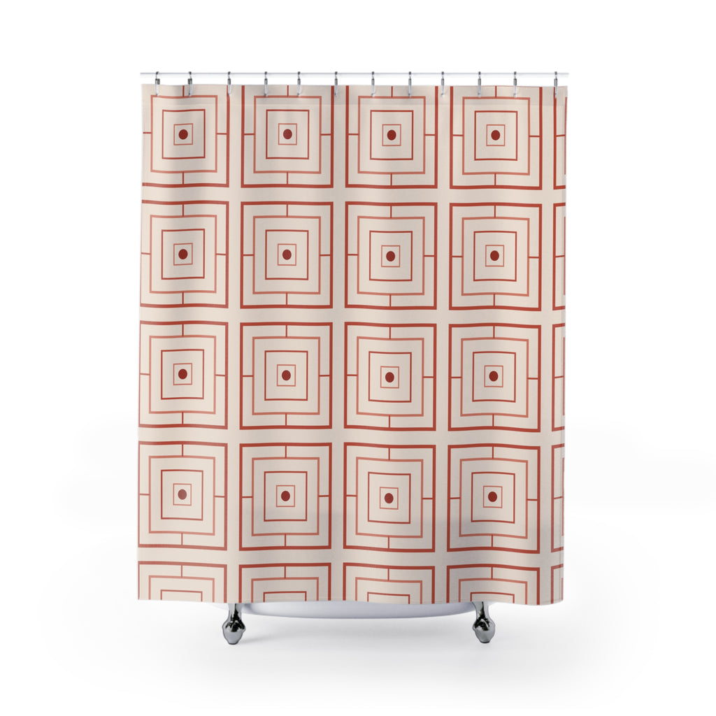 Coral and Beige Geometric Shower Curtain