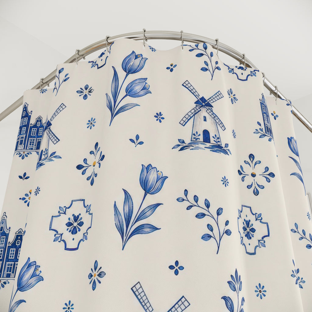 Dutch Delft Blue and White Shower Curtain