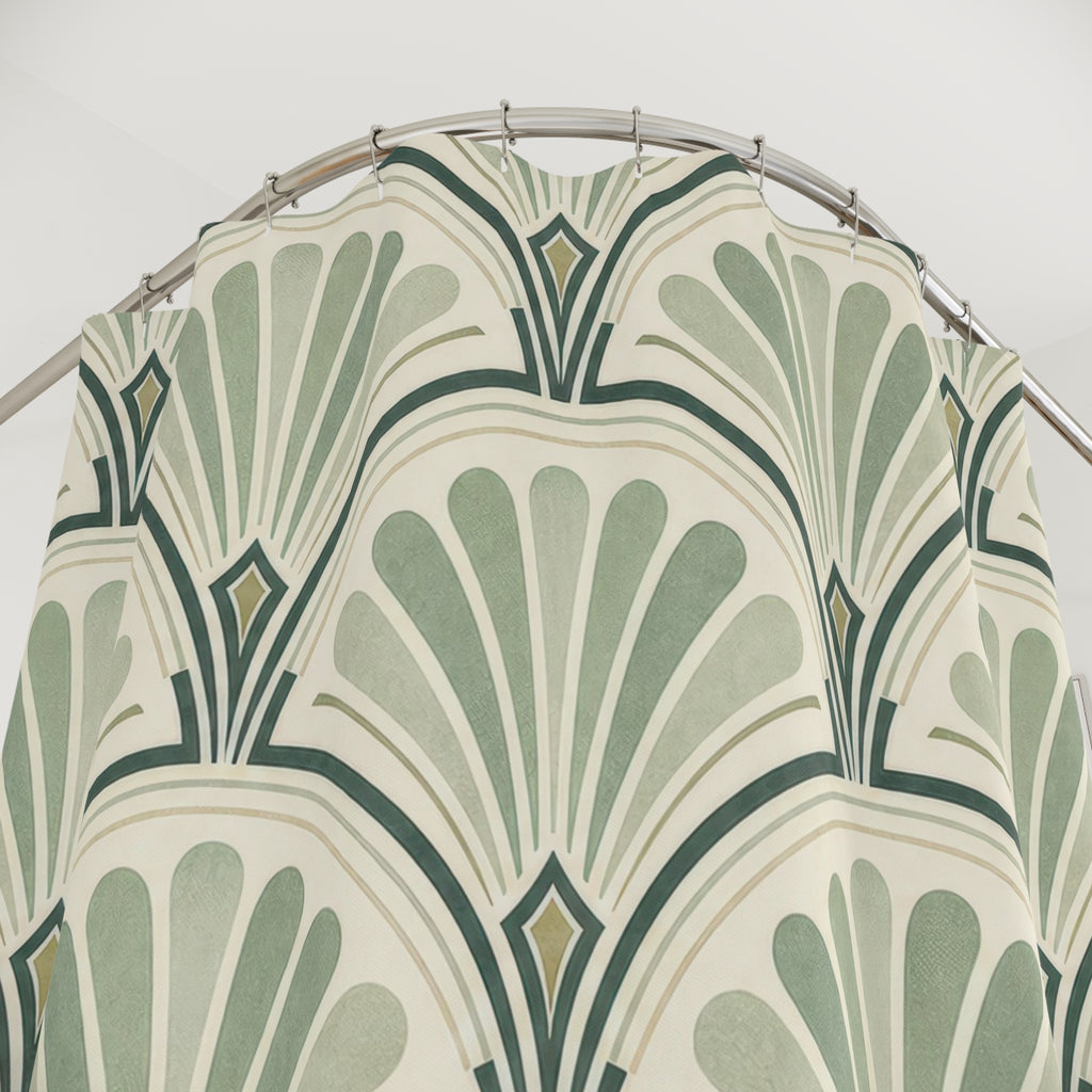 Jade Art Deco Fan Shower Curtain