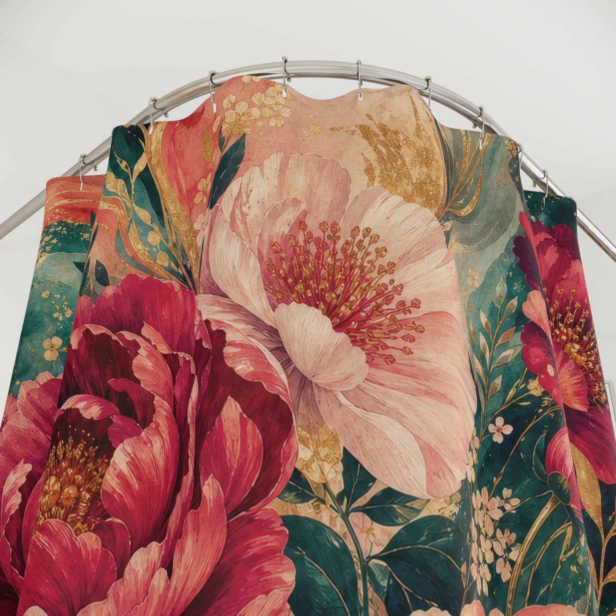 Gorgeous Floral Shower Curtain: Pink Coral Botanical Pattern