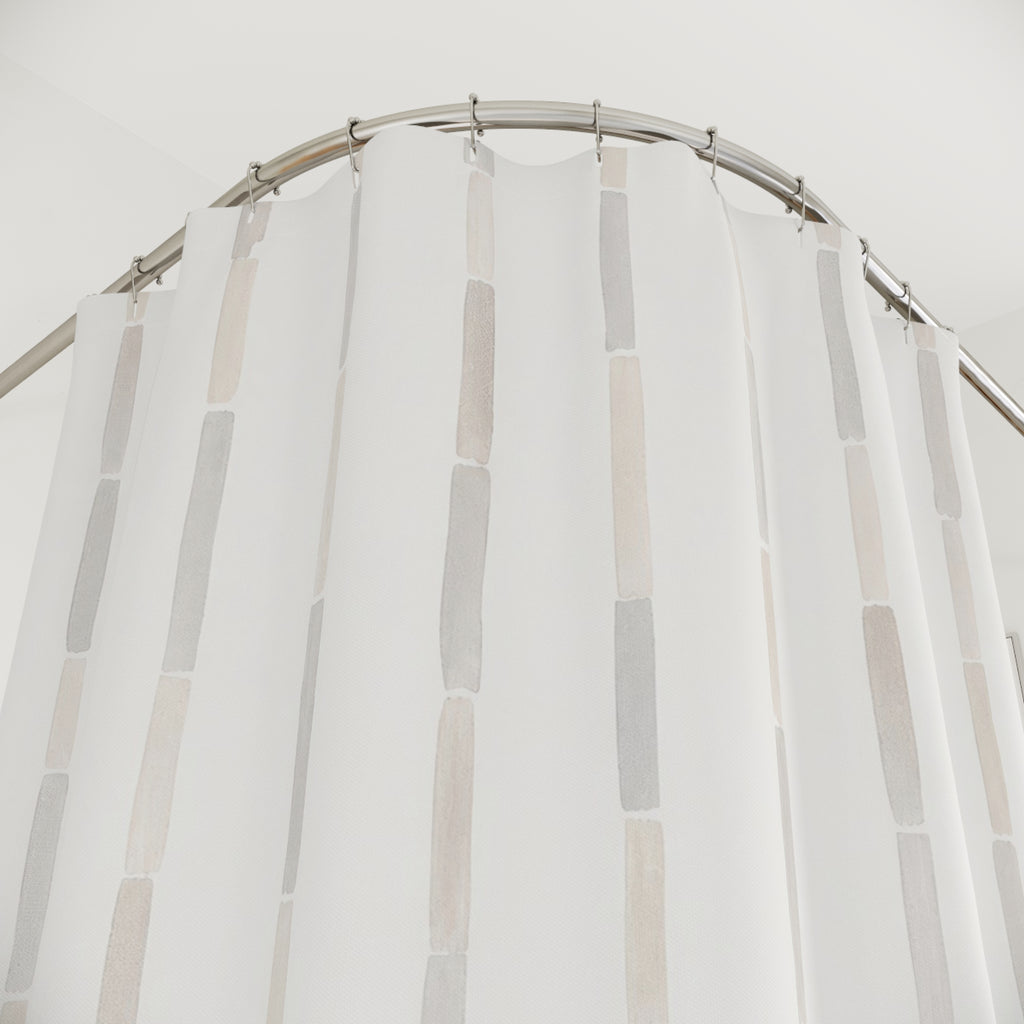 Broken Beige Gray Dash Stripe Shower Curtain