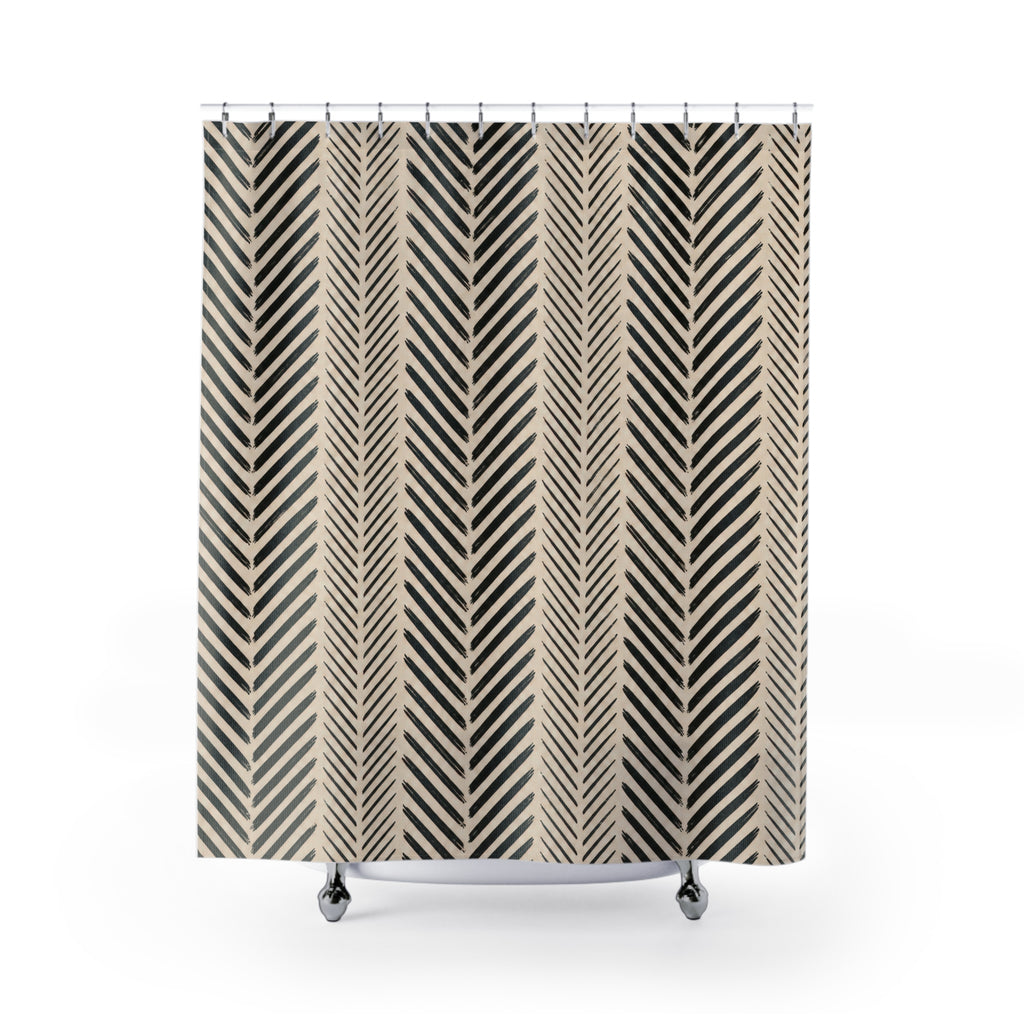 Black Cream Chevron Stripe Shower Curtain