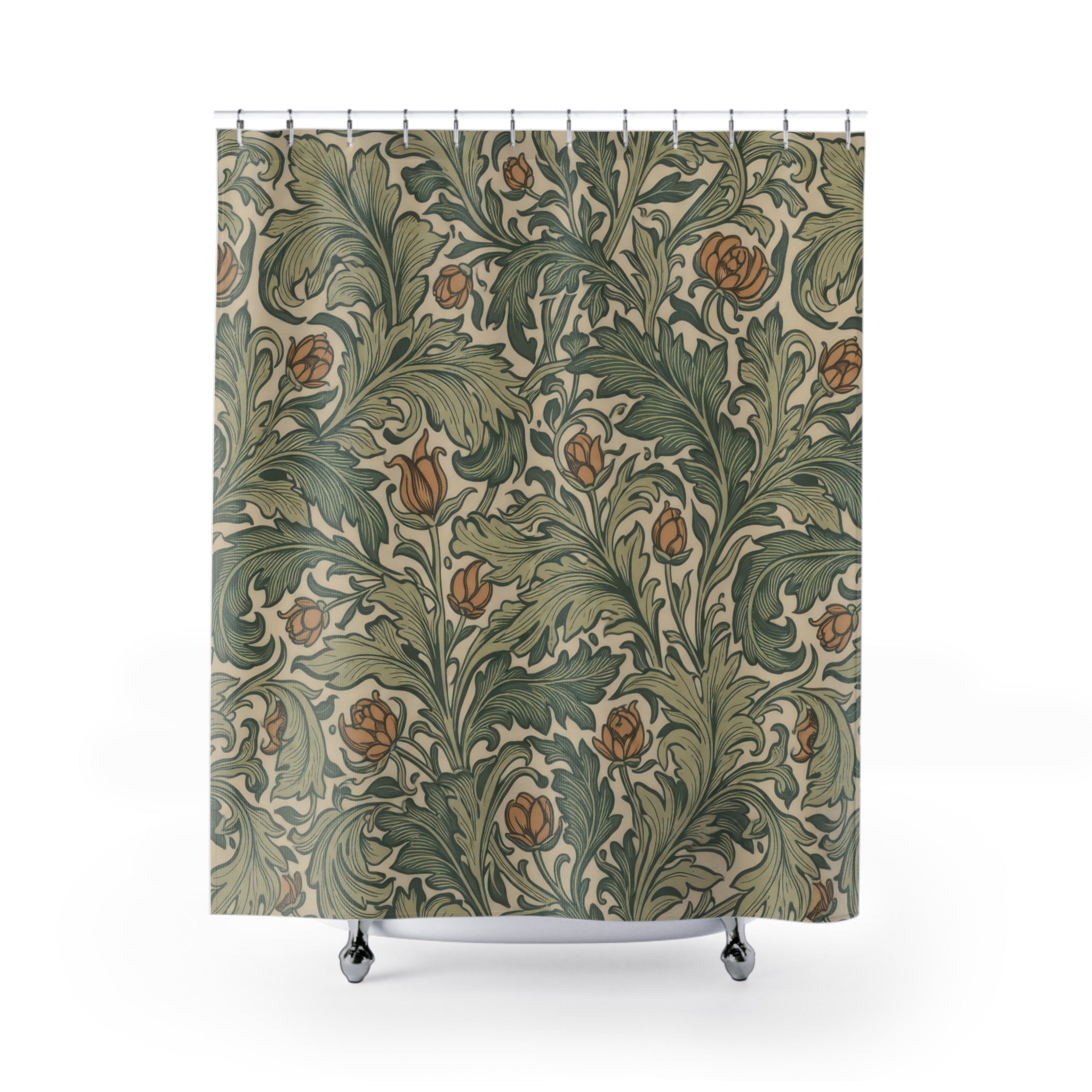 William Morris Botanical Shower Curtain – Sage Terracotta