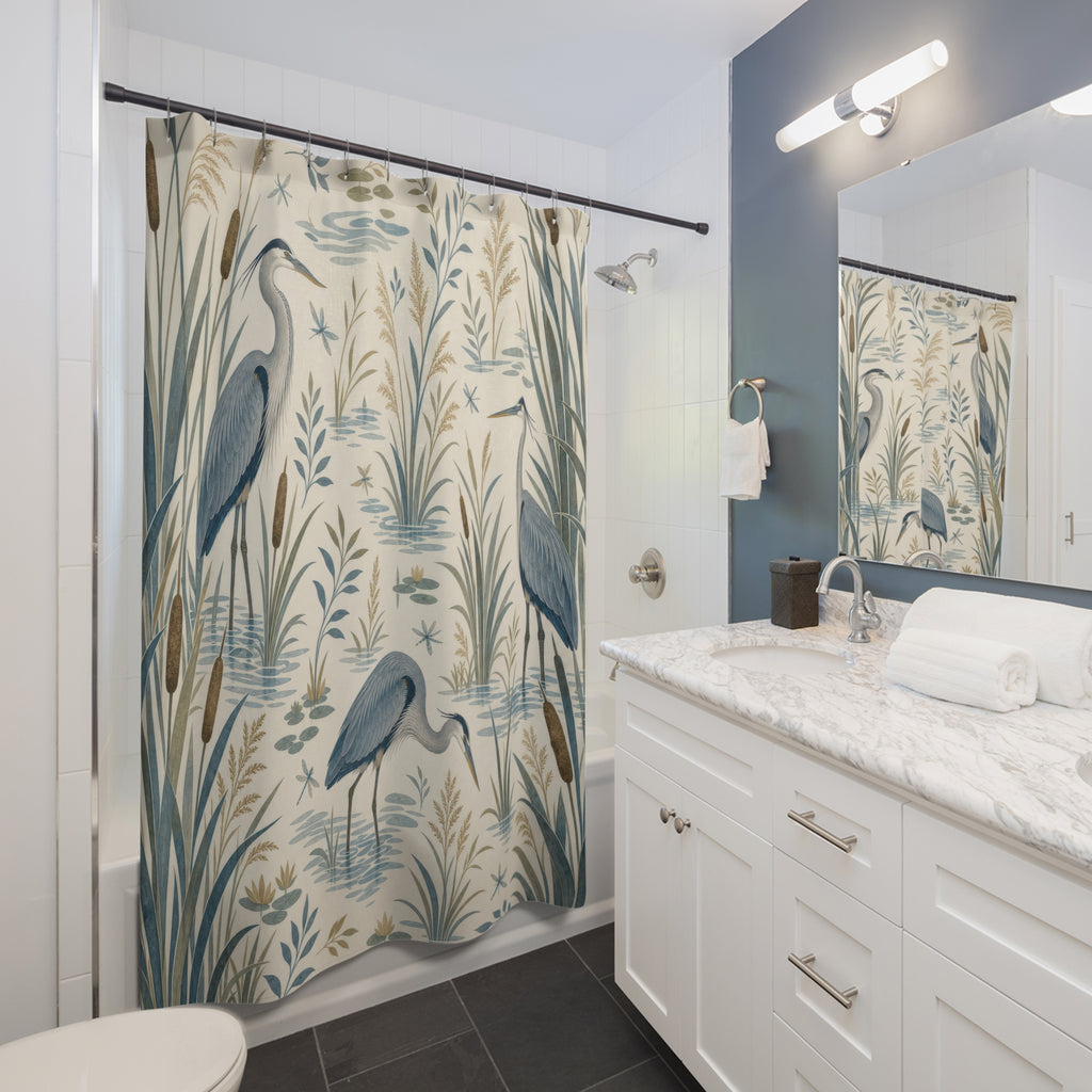 Bird Lake Heron Shower Curtain