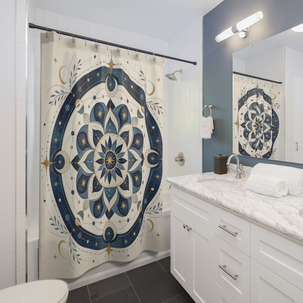 Navy Blue Compass Medallion Shower Curtain