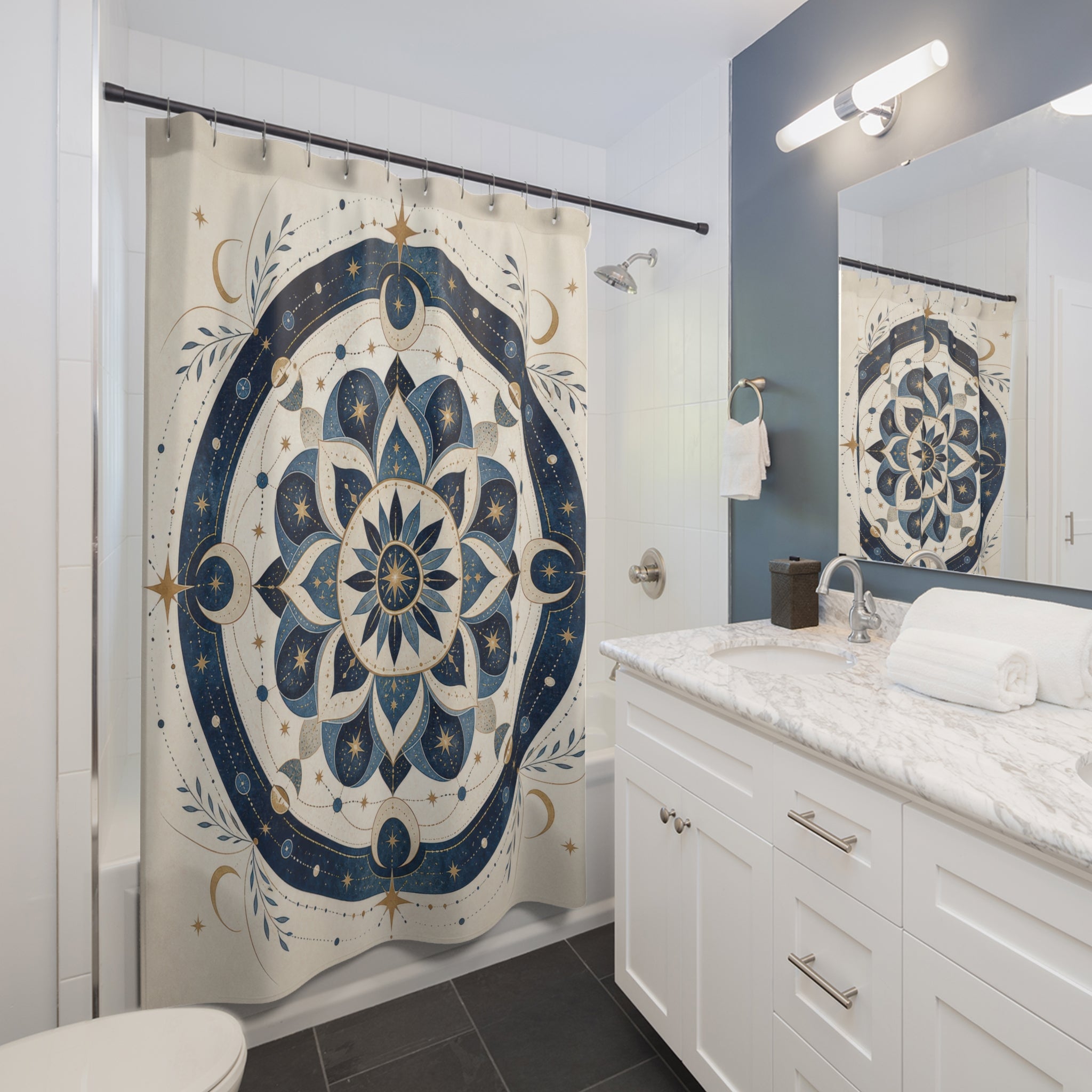 Navy Blue Compass Medallion Shower Curtain