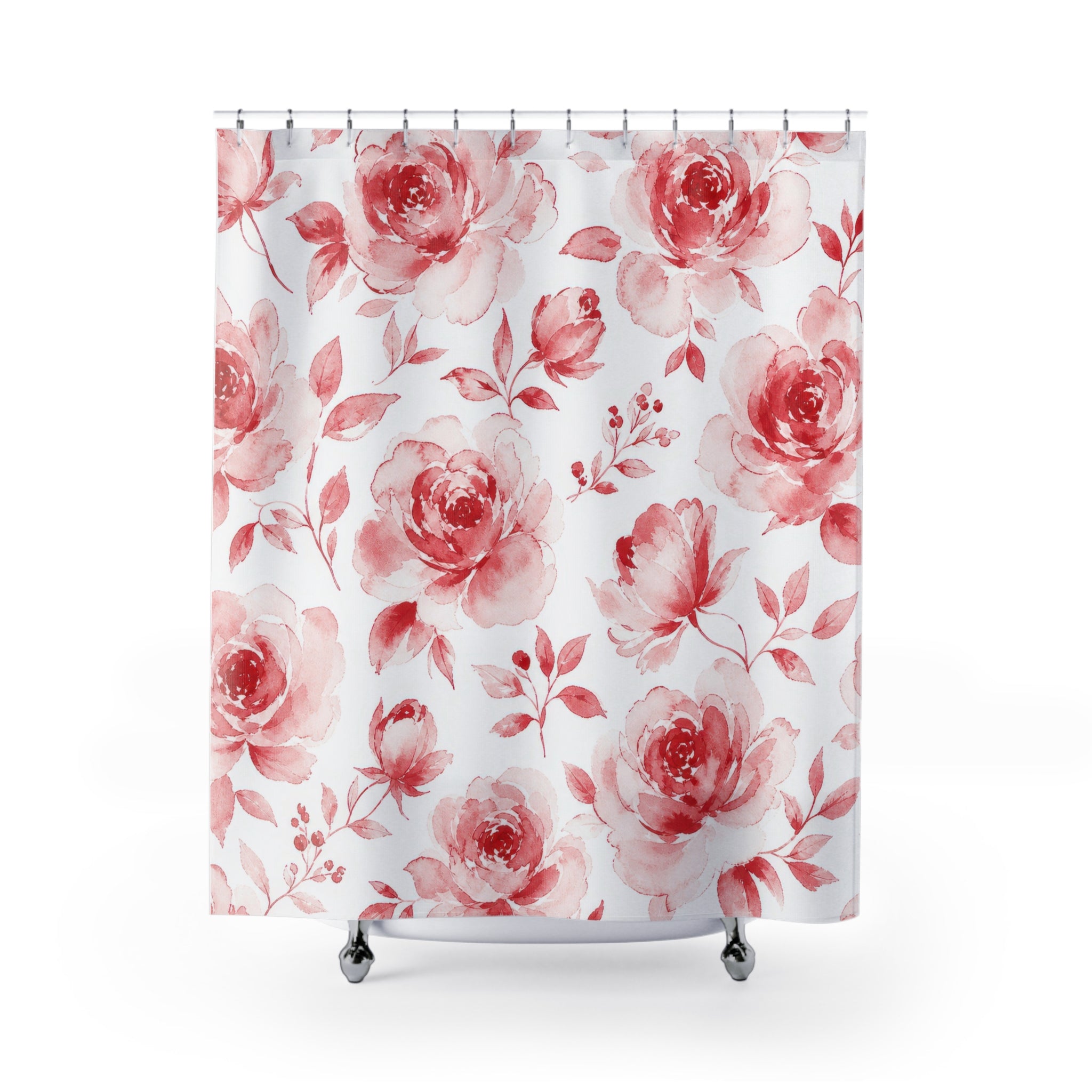 Red Watercolor Rose Shower Curtain