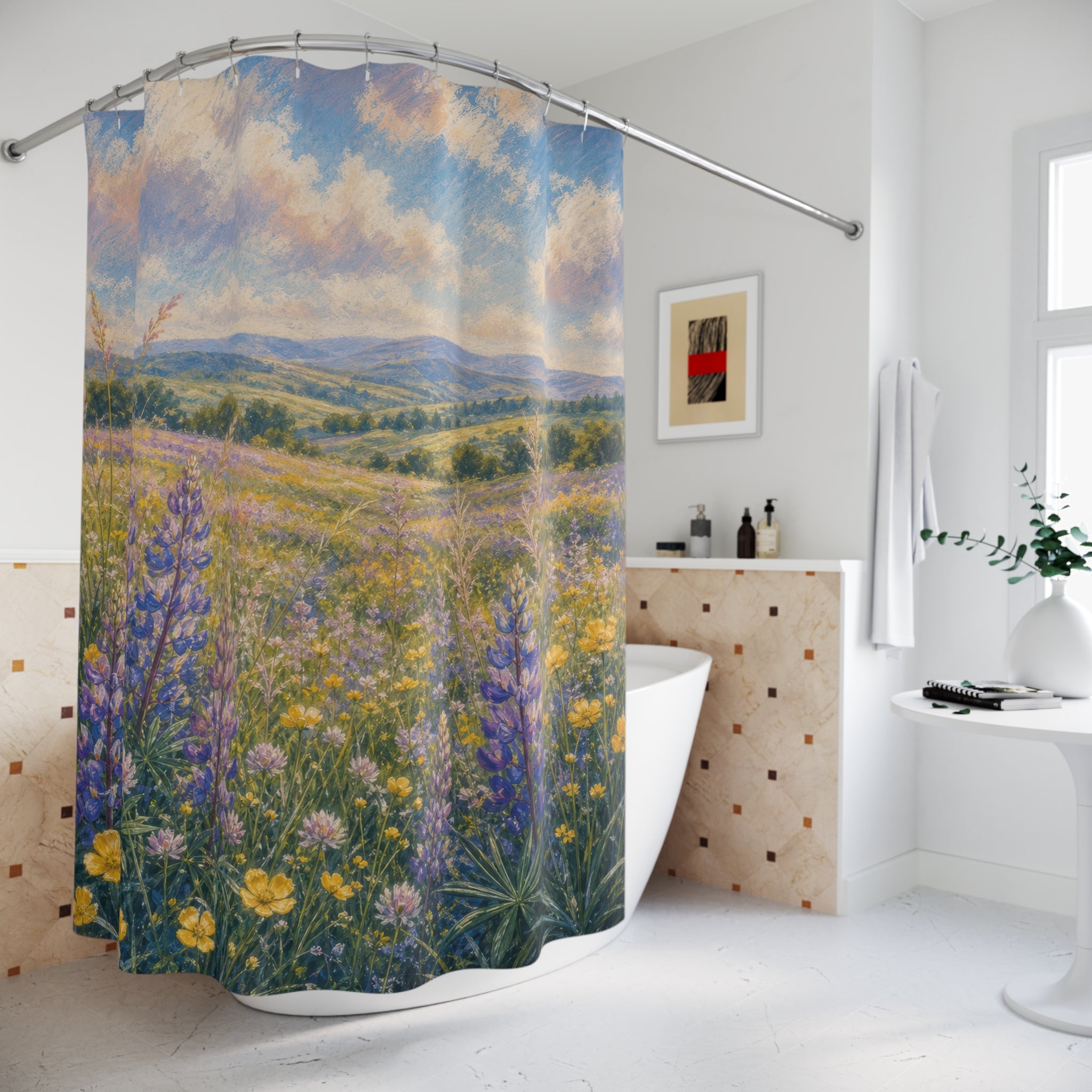 Chalk Pastel Spring Meadow Shower Curtain