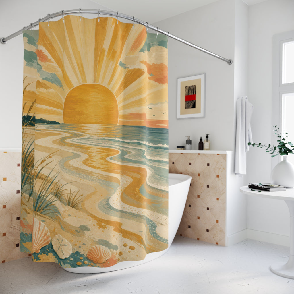 Golden Tide Coastal Shower Curtain