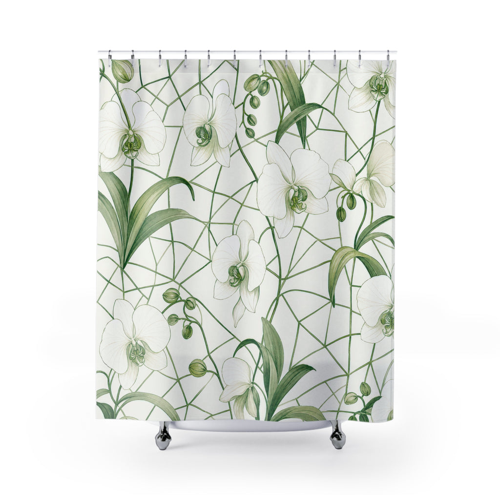 Green White Orchid Vine Shower Curtain