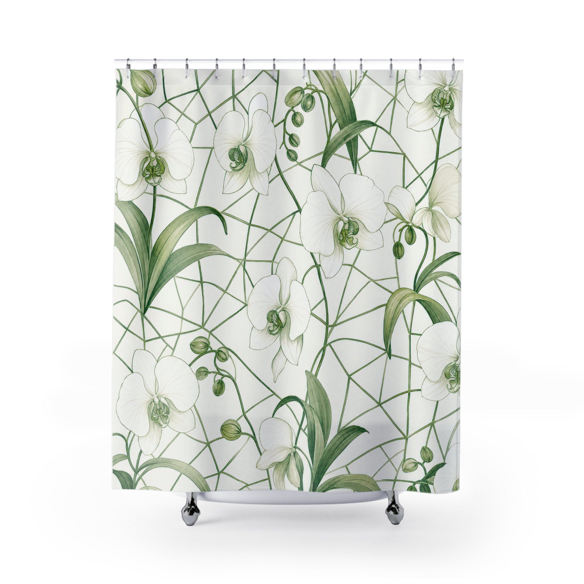Green White Orchid Vine Shower Curtain