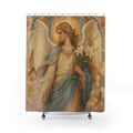 Archangel Gabriel Shower Curtain, Messenger Angel With Lilies, Blue White Renaissance Spiritual Bathroom Decor, Devotional Art, Lily Art