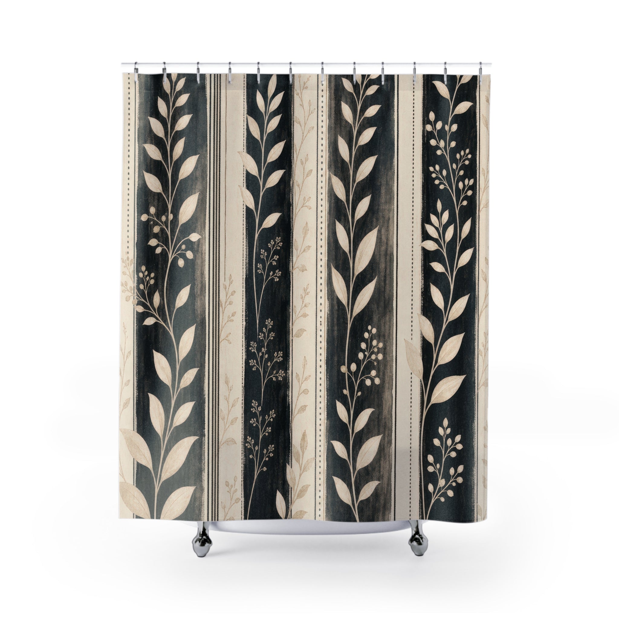 Cream Leaf Stripe Shower Curtain