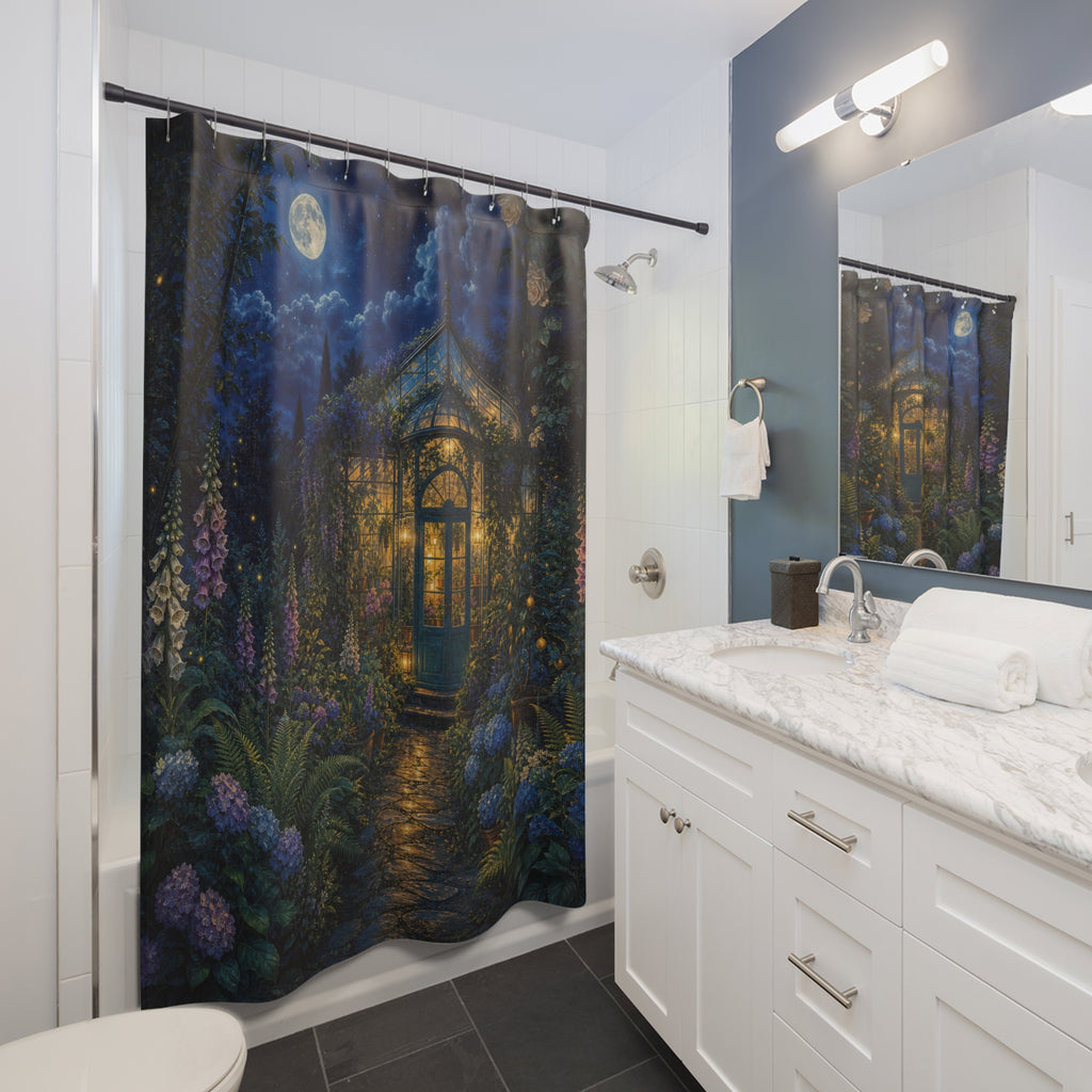Moonlit Greenhouse Garden Shower Curtain