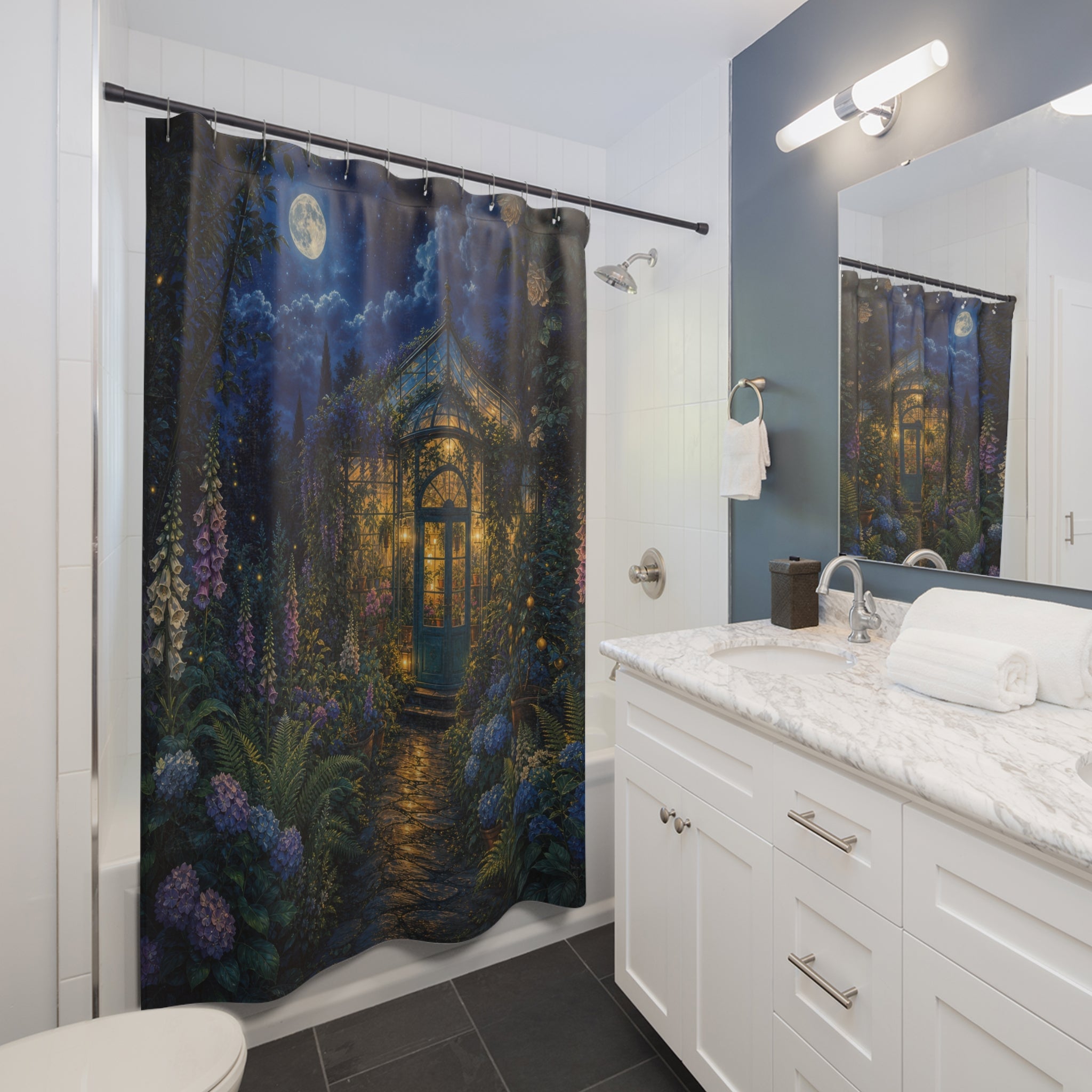 Moonlit Greenhouse Garden Shower Curtain