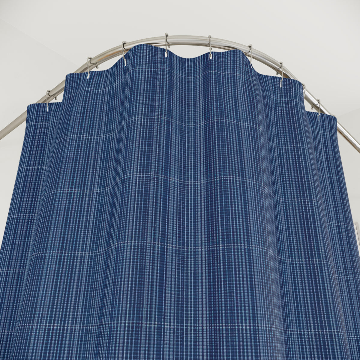 Navy Fine Check Grid Shower Curtain