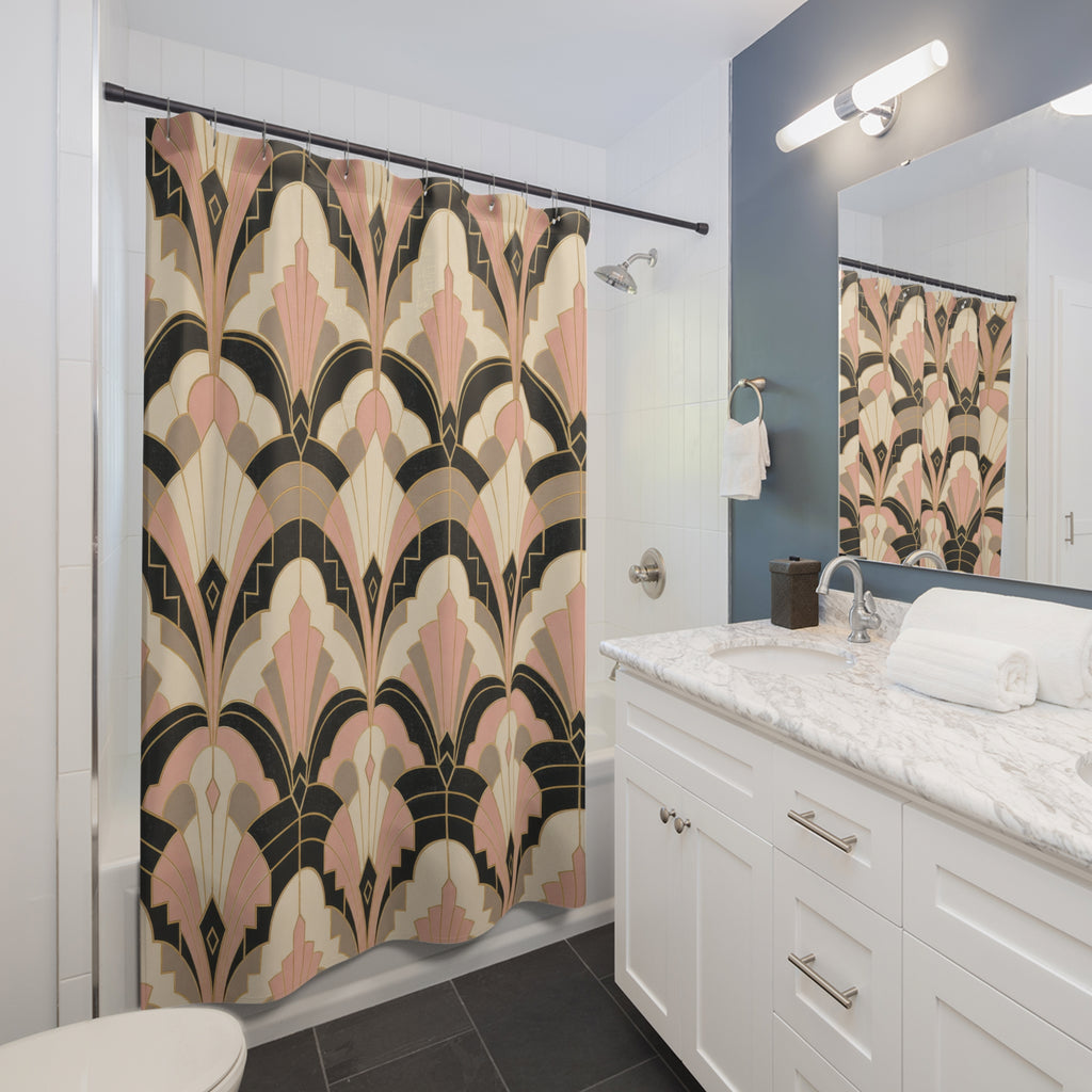 Black Pink Fan Art Deco Shower Curtain