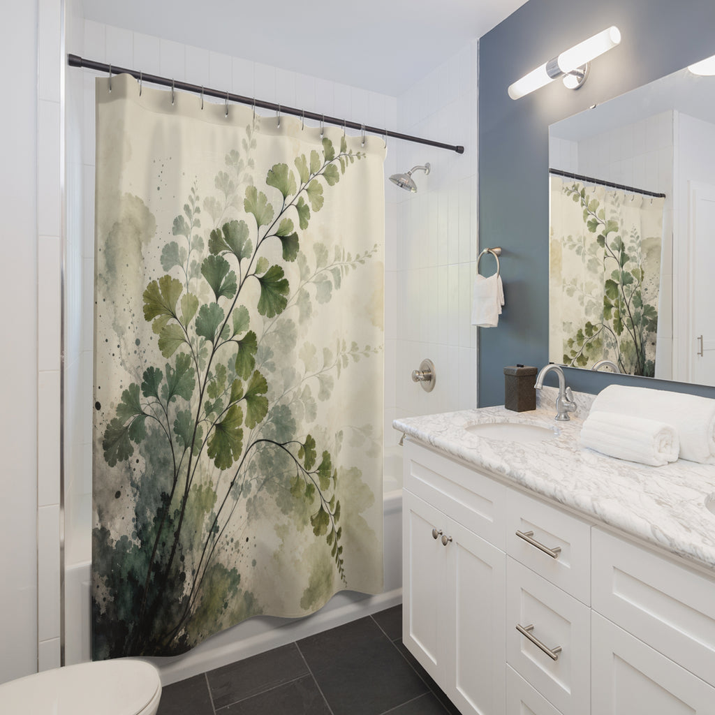 Misty Sumi-e Maidenhair Fern Shower Curtain