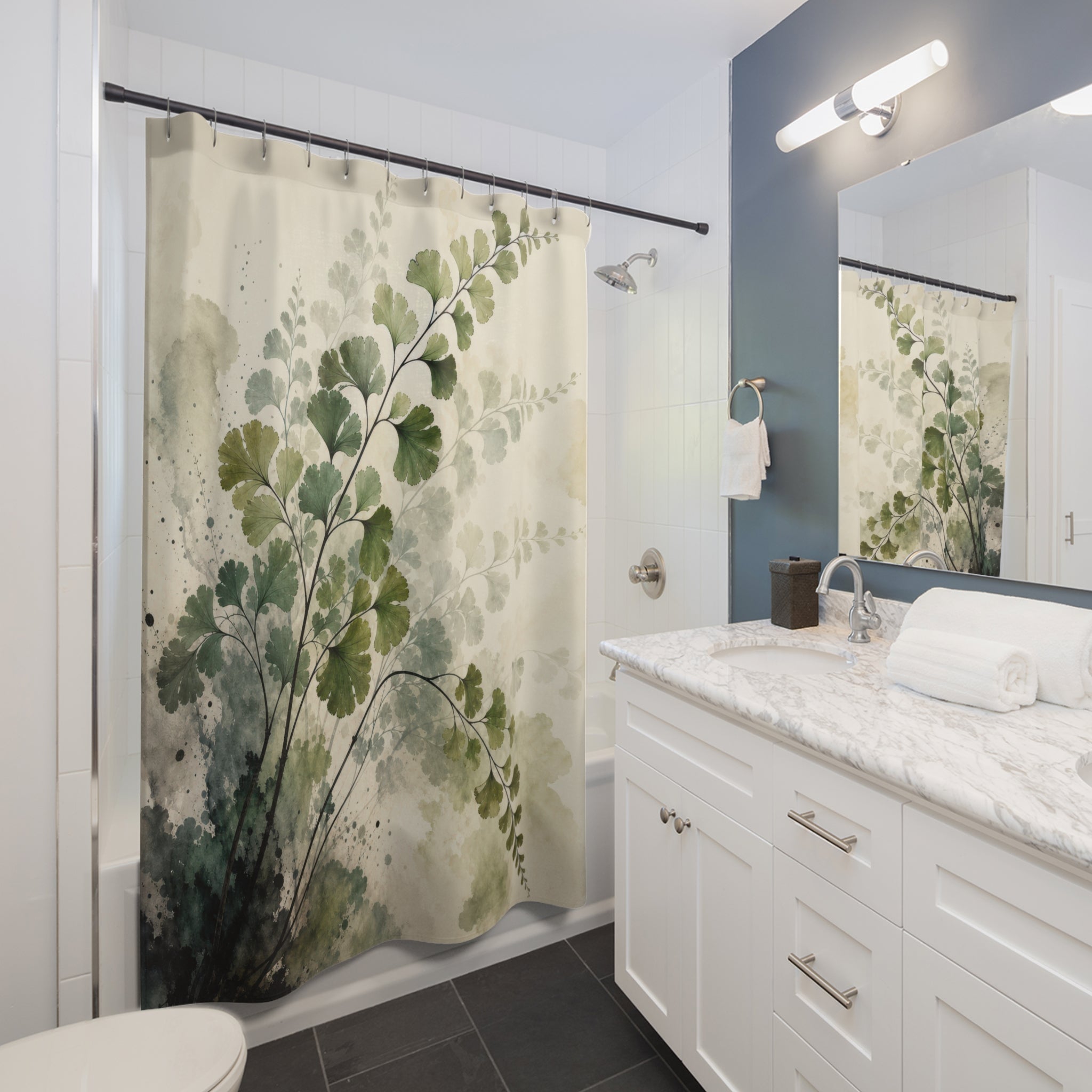 Misty Sumi-e Maidenhair Fern Shower Curtain