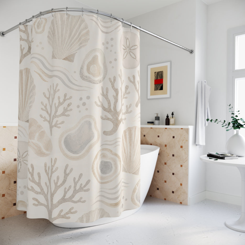 Off White Seashell Coral Shower Curtain