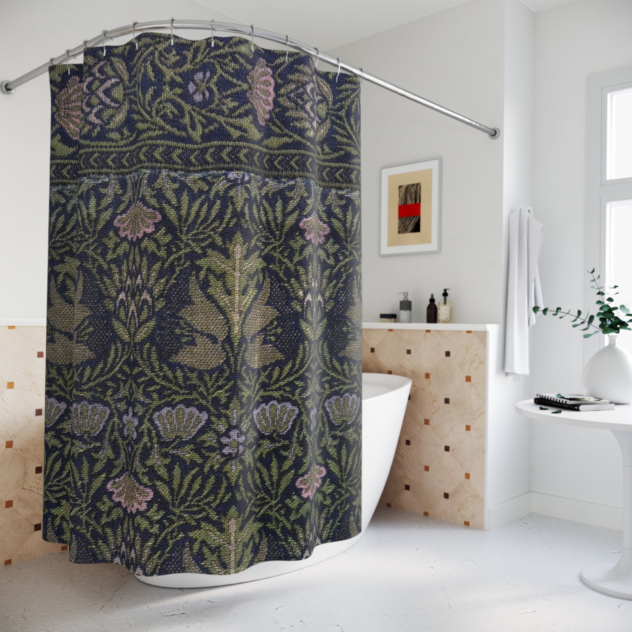Morris Artichoke Shower Curtain – Dark Blue-Green Botanical