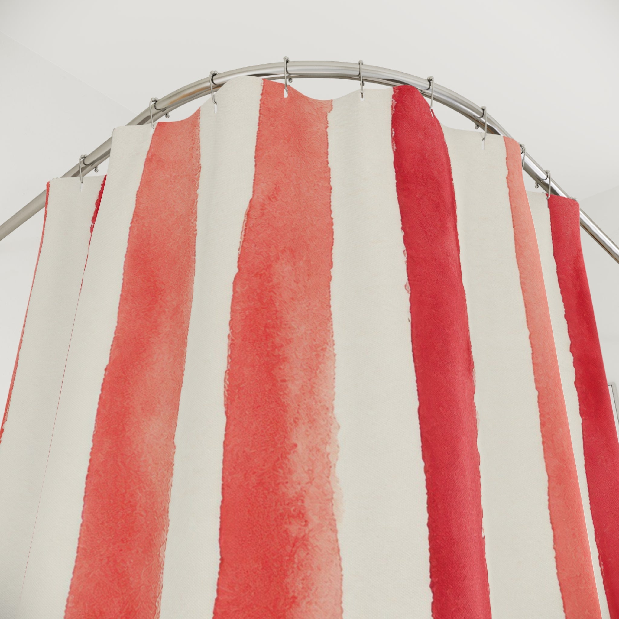 Watercolor Coral Stripe Shower Curtain