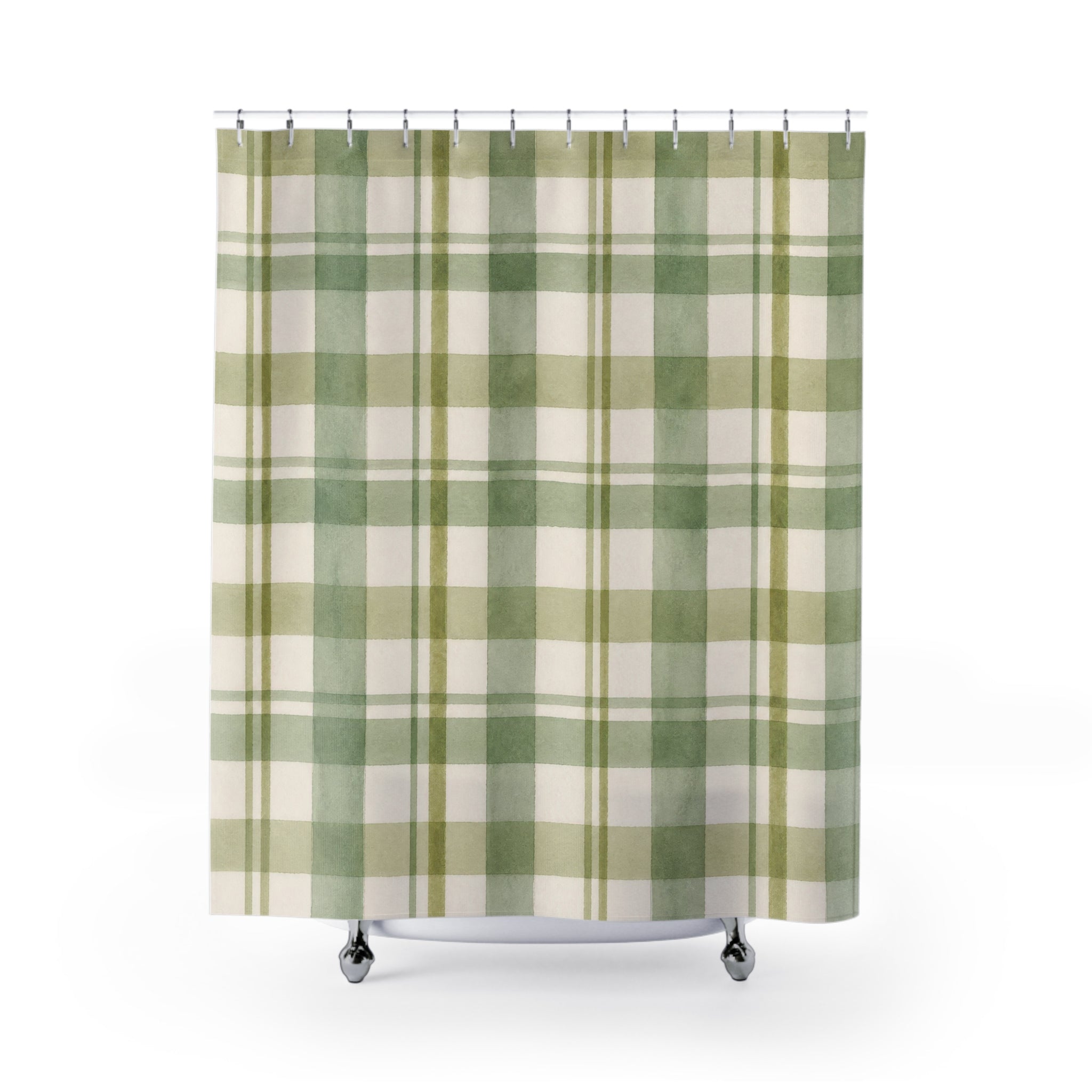 Green Gingham Plaid Shower Curtain