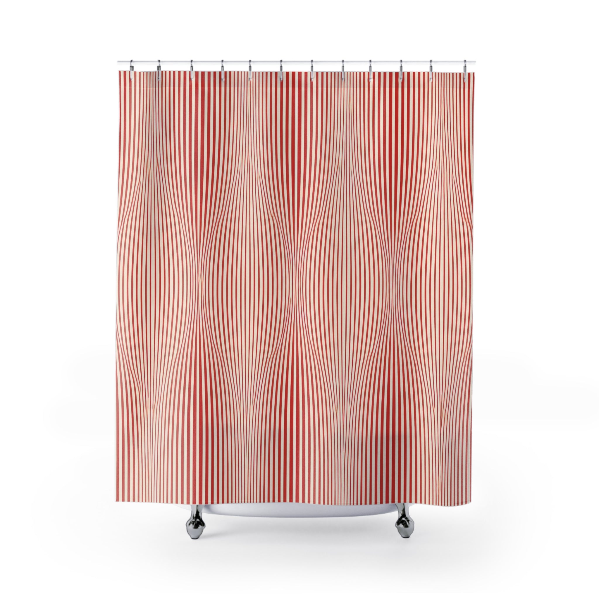 Red and White Striped Shower Curtain: Op Vertical Stripe