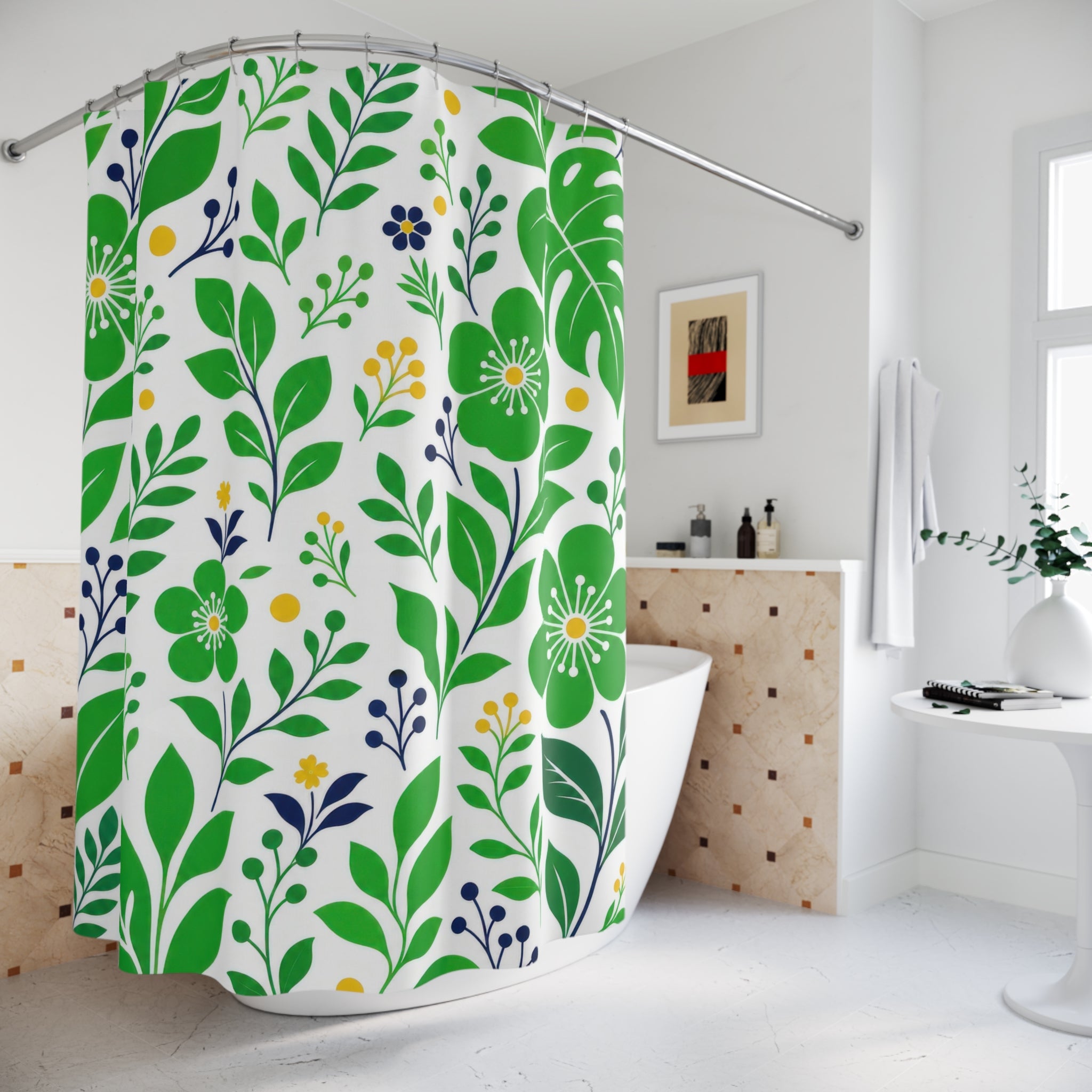 Kelly Botanical Green White Shower Curtain