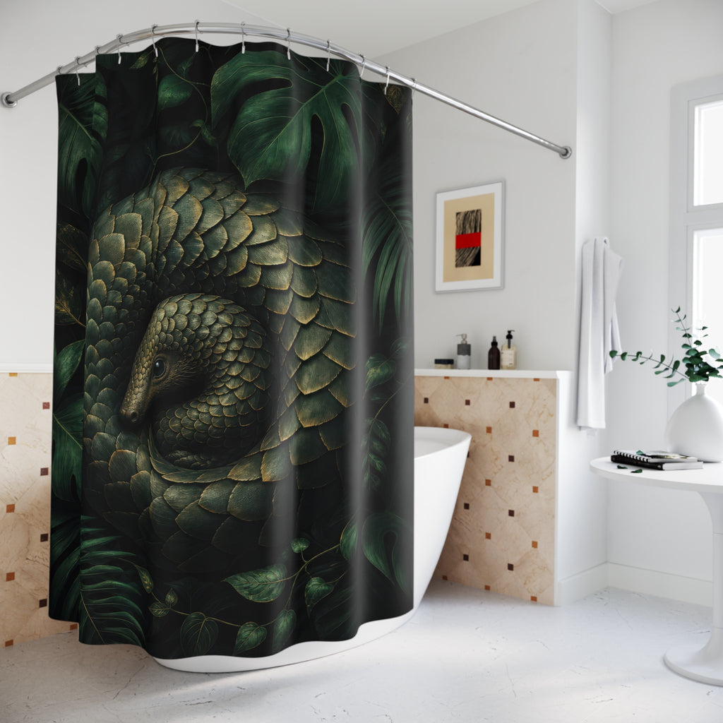 Dark Green Pangolin Jungle Shower Curtain