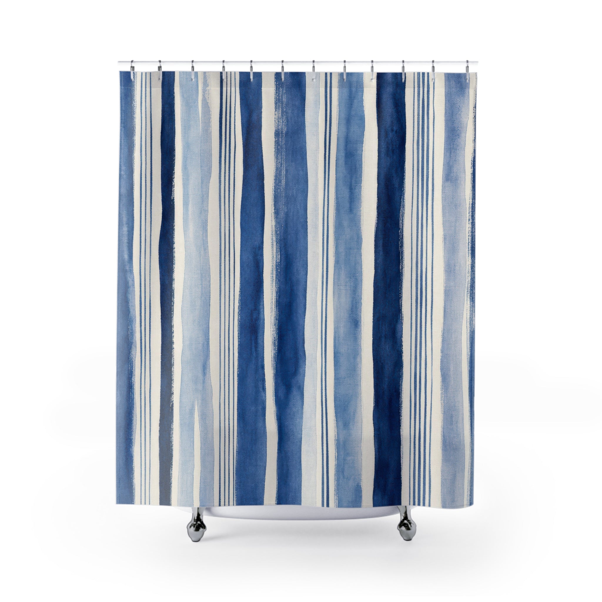 Blue Ticking Stripe Shower Curtain, Blue White Classic Bathroom Decor, Ticking Stripe Bath Curtain, Guest Bath Decor, Small Bathroom Decor